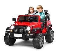 GYMAX 2-Seater Kids Ride on Car, 12V Battery Powered Toy Car with Remote Control, Lights, Music, USB/TF/AUX, High/Low Speed, Slow Start & Storage Space, Children Electric UTV for 3 Years Old+ (Red)