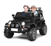 GYMAX 2-Seater Kids Ride on Car, 12V Battery Powered Toy Car with Remote Control, Lights, Music, USB/TF/AUX, High/Low Speed, Slow Start & Storage Space, Children Electric UTV for 3 Years Old+ (Black)