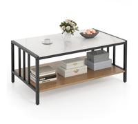 Gymax 2-Tier Coffee Table Rectangular Center Table With Storage Shelf-White in White Gymax White