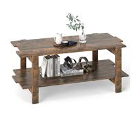 Gymax 2-Tier Coffee Table Slatted Wood Center Table with Storage Shelf-Walnut in Walnut Gymax Walnut