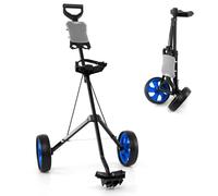 GYMAX 2 Wheel Golf Cart, Lightweight Folding Golf Trolley with Scoreboard, Steel Golf Push Pull Cart (Blue)