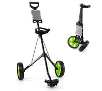 GYMAX 2 Wheel Golf Cart, Lightweight Folding Golf Trolley with Scoreboard, Steel Golf Push Pull Cart (Green)