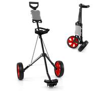 GYMAX 2 Wheel Golf Cart, Lightweight Folding Golf Trolley with Scoreboard, Steel Golf Push Pull Cart (Red)