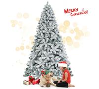 Gymax 240cm/7.5 FT Snow Flocked Christmas Tree Unlit Hinged Xmas Tree in White Gymax White