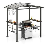 Gymax 248 x 150 cm Hardtop Grill Gazebo With Vented Polycarbonate Roof in Black Gymax Black 248 x 150 cm