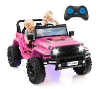 GYMAX 24V Kids Ride on Car, 2-Seater Battery Powered Toy Car with Remote Control, Lights, Music, Bluetooth, Radio, USB Port, High/Low Speed&Slow Start, Children Electric UTV for 3 Years Old+ (Pink)