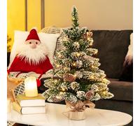 GYMAX 2FT Mini Pre-lit Christmas Tree, Tabletop Small Artificial Snow Flocked Christmas Tree with 50 LED Lights, 8 Light Modes, 8 Pine Cones and Burlap Base, Miniature Xmas Decoration
