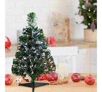 GYMAX 2FT Pre-Lit Fiber Optic Tree, Color Changing Christmas Tree with Triangular Plastic Base, X-mas Traditional Decor for Home, Doorway, Office and Pathway, Green, 34 × 60cm (D × H)
