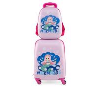 GYMAX 2Pc Kids Luggage Set, 12" & 16" Children Hand Trolley Case with 4 Spinner Wheels, Carry On Suitcase for Boys Girls Travel School (Light Pink)