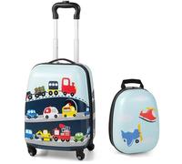 GYMAX 2Pc Kids Luggage Set, 12" & 16" Children Hand Trolley Case with 4 Spinner Wheels, Carry On Suitcase for Boys Girls Travel School (Sky Blue)