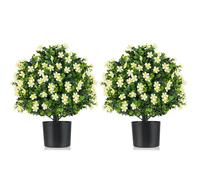 Gymax 2PCS Artificial Boxwood Topiary Ball Tree 54CM With Flowers & Pot in White | Size: 2 Pack Gymax White 2 Pack