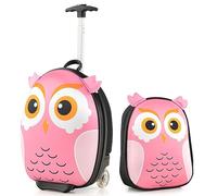 GYMAX 2Pcs Kids Luggage Set, 12" Backpack & 16" Children Hardshell Suitcase with Wheels, Toddler Carry On Luggage Set Boys Girls Trolley Case for Travel School