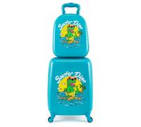 GYMAX 2Pcs Kids Luggage Set, 13" Backpack & 16" Children Hardshell Suitcase with Wheels & Telescopic Handle, Boys Girls Carry On Luggage Set for Travel School (Lake Blue)