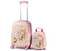 GYMAX 2Pcs Kids Luggage Set, 16"/18" & 12" Girls Suitcase and Backpack Set with 4 Spinner Wheels, Hard Shell Children Trolley Case for Travel School (Light Pink, 12" & 18")