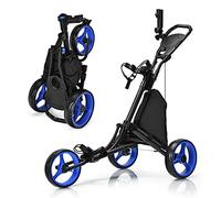 GYMAX 3/4 Wheels Golf Push Pull Cart, Golf Bag Holder (3 Wheels, Blue)