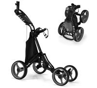 GYMAX 3/4 Wheels Golf Push Pull Cart, Lightweight Height Adjustable Golf Trolley with Storage Bag, Foot Brake, Umbrella Holder and Built-in Cooler, Foldable Golf Bag Holder (4 Wheels, Gray)