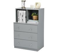 Gymax 3-Drawer Chest of Drawers With 2 Cubbies Storage Dresser Organizer in Grey Gymax Grey