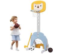Gymax 3-in-1 Basketball Hoop Set With Football & Golf Game Adjustable Height in Yellow Gymax Yellow