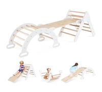 GYMAX 3 in 1 Kids Climbing Set, Wooden Toddler Climber with Reversible Ramp and Arch, Outdoor Indoor Climbing Frame for 1 Years Old + Boys Girls (White+Natural)