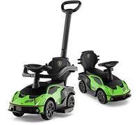 GYMAX 3 in 1 Kids Ride on Push Car, Licensed Lamborghini Push Along Car with Handle, Guardrails, Horn & Sound, Underneath Storage, Toddler Sliding Toy for 1-3 Years Old Boys Girls (Green)