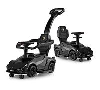 GYMAX 3 in 1 Kids Ride on Push Car, Licensed Lamborghini Push Along Car with Handle, Guardrails, USB Port, Music & Lights, Underneath Storage, Toddler Sliding Toy for 18-60 Months Boys Girls (Black)