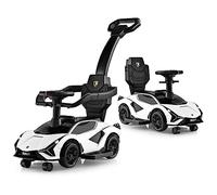 GYMAX 3 in 1 Kids Ride on Push Car, Licensed Lamborghini Push Along Car with Handle, Guardrails, USB Port, Music & Lights, Underneath Storage, Toddler Sliding Toy for 18-60 Months Boys Girls (White)
