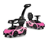 GYMAX 3 in 1 Kids Ride on Push Car, Licensed Lamborghini Push Along Car with Handle, Guardrails, USB Port, Music & Lights, Underneath Storage, Toddler Sliding Toy for 18-60 Months Boys Girls (Pink)