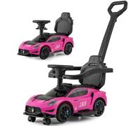 GYMAX 3 in 1 Kids Ride on Push Car, Licensed Maserati Push Along Car with Handle, Guardrail, 2 Universal Wheels, Horn & Music, Underneath Storage, Toddler Sliding Car for 18-60 Months Old (Pink)
