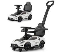 GYMAX 3 in 1 Kids Ride on Push Car, Licensed Maserati Push Along Toy with Handle, Guardrail, 2 Universal Wheels, Horn & Music, Storage, Toddler Sliding Car for 18-60 Months Old (White)