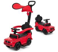 GYMAX 3 in 1 Kids Ride on Push Car, Licensed Mercedes Benz Push Along Car with Handle, Guardrails, Adjustable Canopy, Horn & Sound, Underneath Storage, Toddler Sliding Toy for Boys Girls (Red)