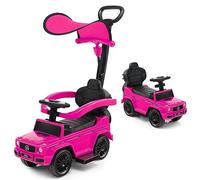 GYMAX 3 in 1 Kids Ride on Push Car, Licensed Mercedes Benz Push Along Car with Handle, Guardrails, Adjustable Canopy, Horn & Sound, Underneath Storage, Toddler Sliding Toy for Boys Girls (Pink)