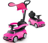 GYMAX 3 in 1 Kids Ride on Push Car, Mercedes-Benz Licensed Push Along Car with Handle, Guardrails, Adjustable Canopy, Horn & Sound, Underneath Storage, Toddler Sliding Toy for 18-36 Months Old (Pink)