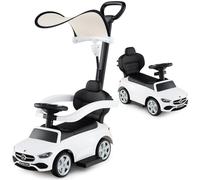 GYMAX 3 in 1 Kids Ride on Push Car, Mercedes-Benz Licensed Push Along Car with Handle, Guardrails, Adjustable Canopy, Horn & Sound, Underneath Storage, Toddler Sliding Toy for 18-36 Months Old (White)