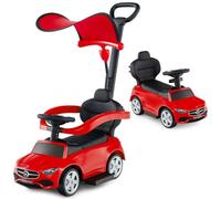 GYMAX 3 in 1 Kids Ride on Push Car, Mercedes-Benz Licensed Push Along Car with Handle, Guardrails, Adjustable Canopy, Horn & Sound, Underneath Storage, Toddler Sliding Toy for 18-36 Months Old (Red)