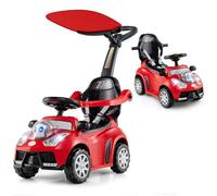 GYMAX 3 in 1 Kids Ride on Push Car, Push Along Car with Handle, Guardrails, Adjustable Canopy, Seat Belt, Music, Horn & Light, Underneath Storage, Toddler Sliding Toy for 1+ Years Old (Red)