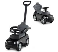 GYMAX 3 in 1 Kids Ride on Push Car, Toddler Push Along Car with Handle, Guardrails, Sound & Horn, Underneath Storage, Licensed Land Rover Discovery Sliding Toy for 12-36 Months Old (Black)