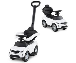 GYMAX 3 in 1 Kids Ride on Push Car, Toddler Push Along Car with Handle, Guardrails, Sound & Horn, Underneath Storage, Licensed Land Rover Discovery Sliding Toy for 12-36 Months Old (White)