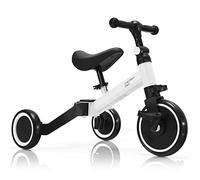 GYMAX 3 in 1 Kids Trike, Folding Baby Tricycle with Adjustable Handlebar and PU Seat, 3 Wheels Toddler Bike for 1-4 Years Old Boys Girls (White), 62 x 50 x 48cm