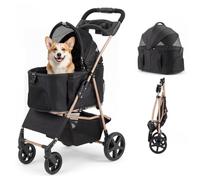 GYMAX 3-in-1 Pet Stroller, One-Click Foldable Dog Stroller (Black)