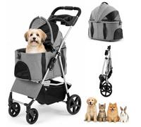 GYMAX 3-in-1 Pet Stroller, One-Click Foldable Dog Stroller (Grey)