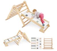 Gymax 3-in-1 Pikler Triangle Climbing Set With Dual-Side Ramp Climbing Frame in Light Khaki Gymax Light Khaki