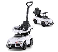 GYMAX 3 in 1 Ride on Push Car, Kids Push Along Car with Handle, Music, Guardrails and Storage Compartment, Toddler Sliding Toy for 1.5-5 Years Old (White)