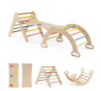 Gymax 3-in-1 Wooden Triangle Climber Set Climbing Toy With Reversible Ramp Gymax Multicolor