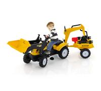 Gymax 3 in1 Kids Ride On Excavator 6-Wheel Pedal Car With Detachable Trailer in Yellow Gymax Yellow