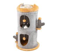 GYMAX 3-Level Cat House, 83 cm Cat Cave with 2 Separable Condos, 2 Plush Danging Balls, Kitten Barrel Post Tree for Indoor Cats