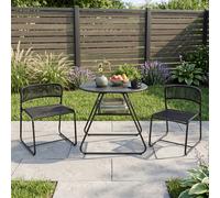 Gymax 3 PCS PE Rattan Bistro Set 2-Tier Coffee Table 2 Stackable Chairs Set in Black Gymax Black