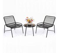 Gymax 3 PCS Wicker Patio Conversation Bistro Set Rattan Chairs Side Table in Black Gymax Black