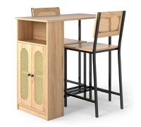 Gymax 3 Piece Bar Table Set Dining Table & 2 Bar Stools Set With Cabinet in Light Khaki Gymax Light Khaki