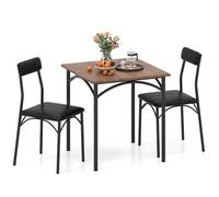 Gymax 3-Piece Dining Table Set With Square Table 2 Upholstered Armless Chair in Brown Gymax Brown