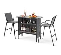 Gymax 3-Piece Outdoor Bar Set Bar Table & Patio Chairs With 2-Tier Shelf in Grey | Size: 3 Pack Gymax Grey 3 Pack